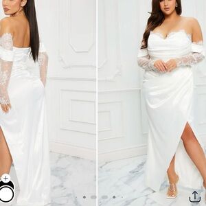White Off-Shoulder Long Sleeve Bridal Gown